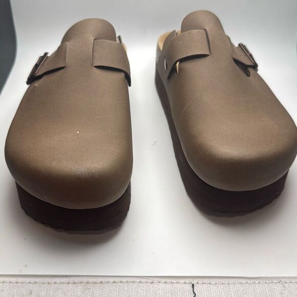 CUSHIONAIRE Women's Loom Cork Footbed Platform Clog SIZE 8.5 PREOWNED BROWN - Picture 5 of 10